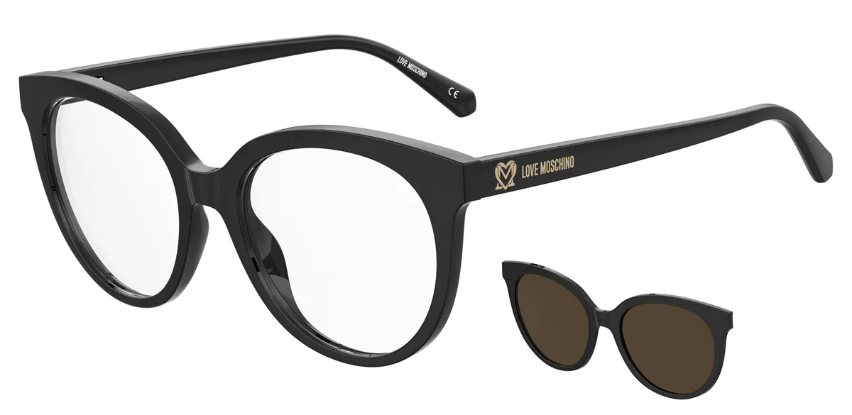 Óculos de Grau Love Moschino com Clip-on MOL058/CS 807 5470 Acetato Preto com lentes na cor Marrom