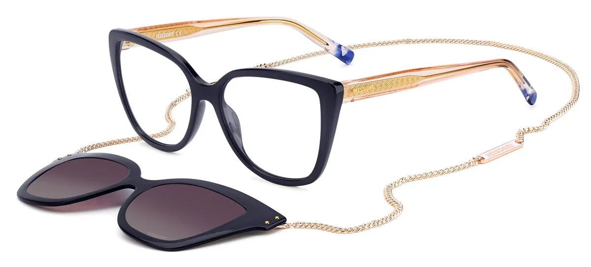 Óculos de Grau Missoni com Clip-on MIS 0133/CS PJP 54XW Acetato Azul com lentes na cor Violeta Degradê