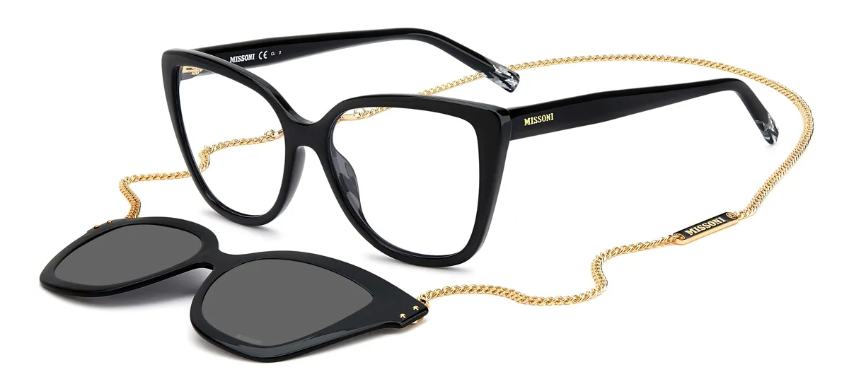 Óculos de Grau Missoni com Clip-On MIS 0133/CS 807 54M9 Acetato Preto com lentes na cor Cinza