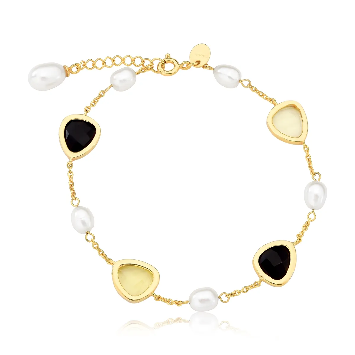 Pulseira For me Bronx prata 925 dourada com Ágata negra Green Gold e Pérola