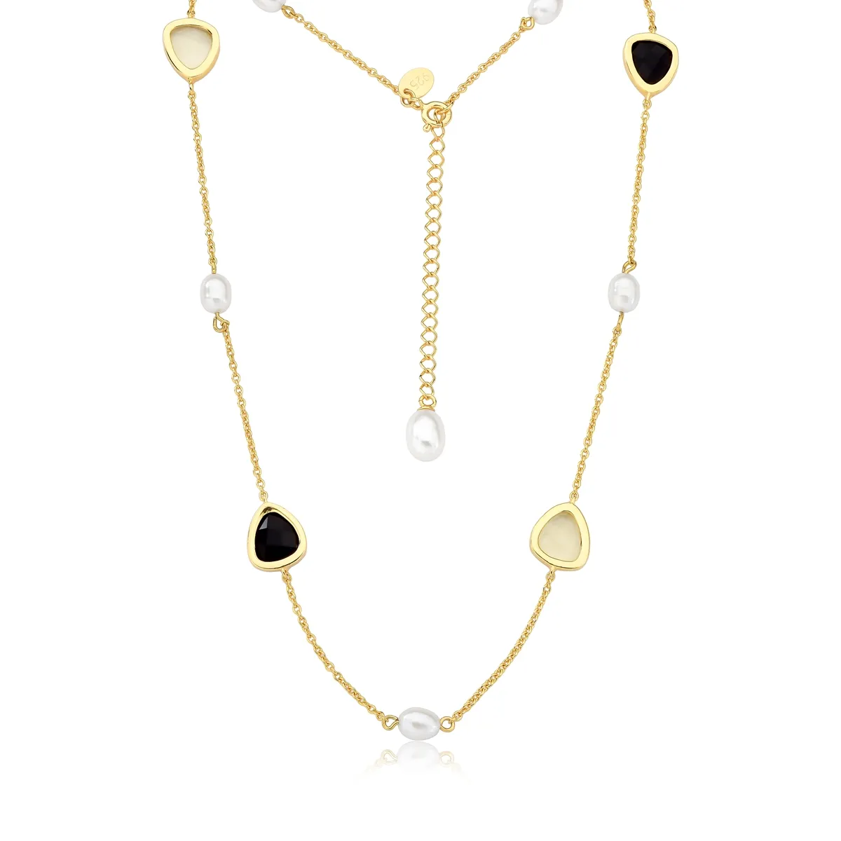 Gargantilha For me Bronx prata 925 dourada gemas de Ágata negra e Green gold com Pérolas