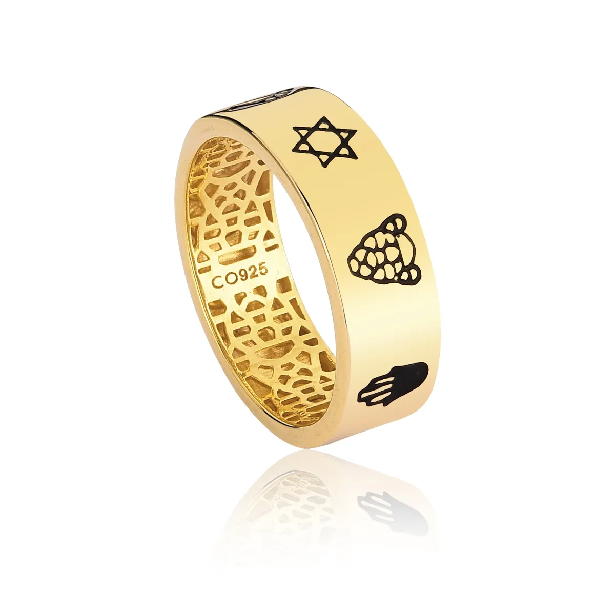 Anel prata 925 dourada símbolos esmaltados Coliseu + Steyer