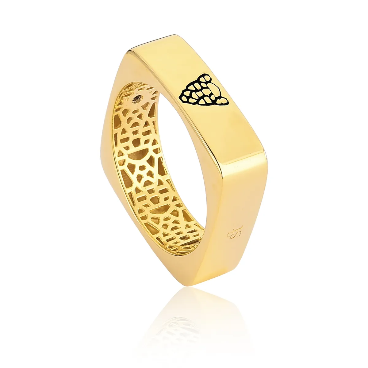 Anel prata 925 dourada onça esmaltada com Espinélio Coliseu + Steyer