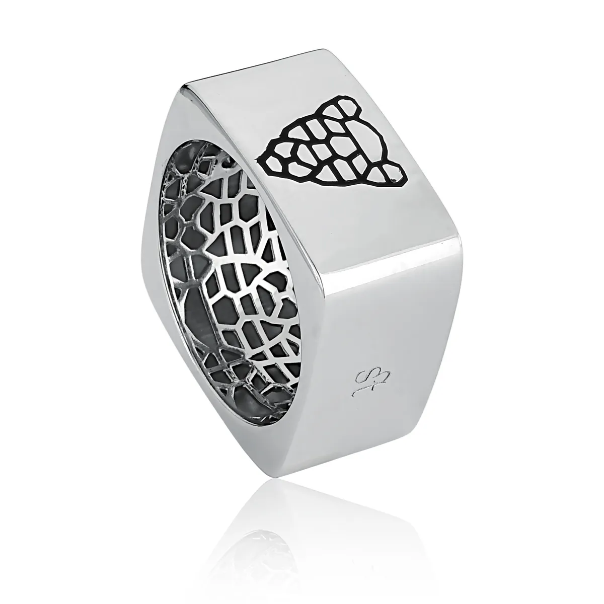 Anel prata 925 quadrado onça esmaltada e Espinélio Coliseu + Steyer