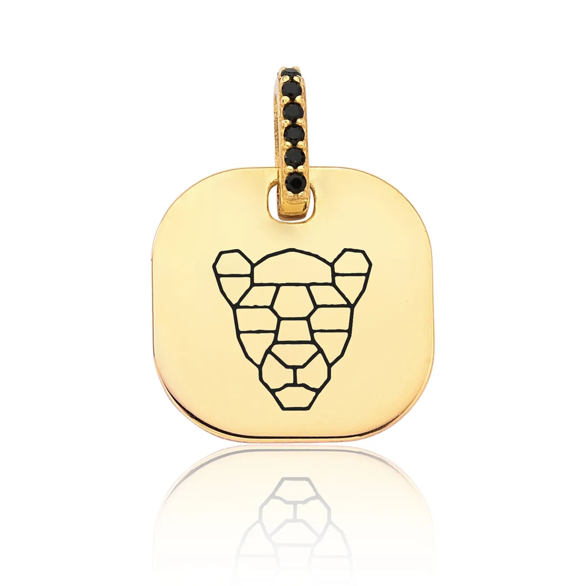 Pingente prata 925 dourada placa onça esmaltada com Espinélios Coliseu + Steyer