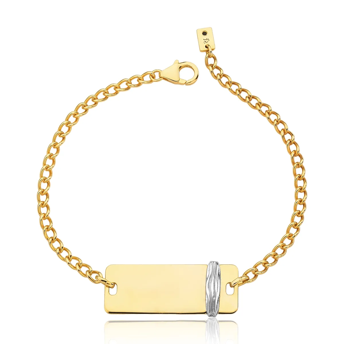 Pulseira prata 925 dourada elos com placa retangular e Espinélio Coliseu + Steyer 20 cm