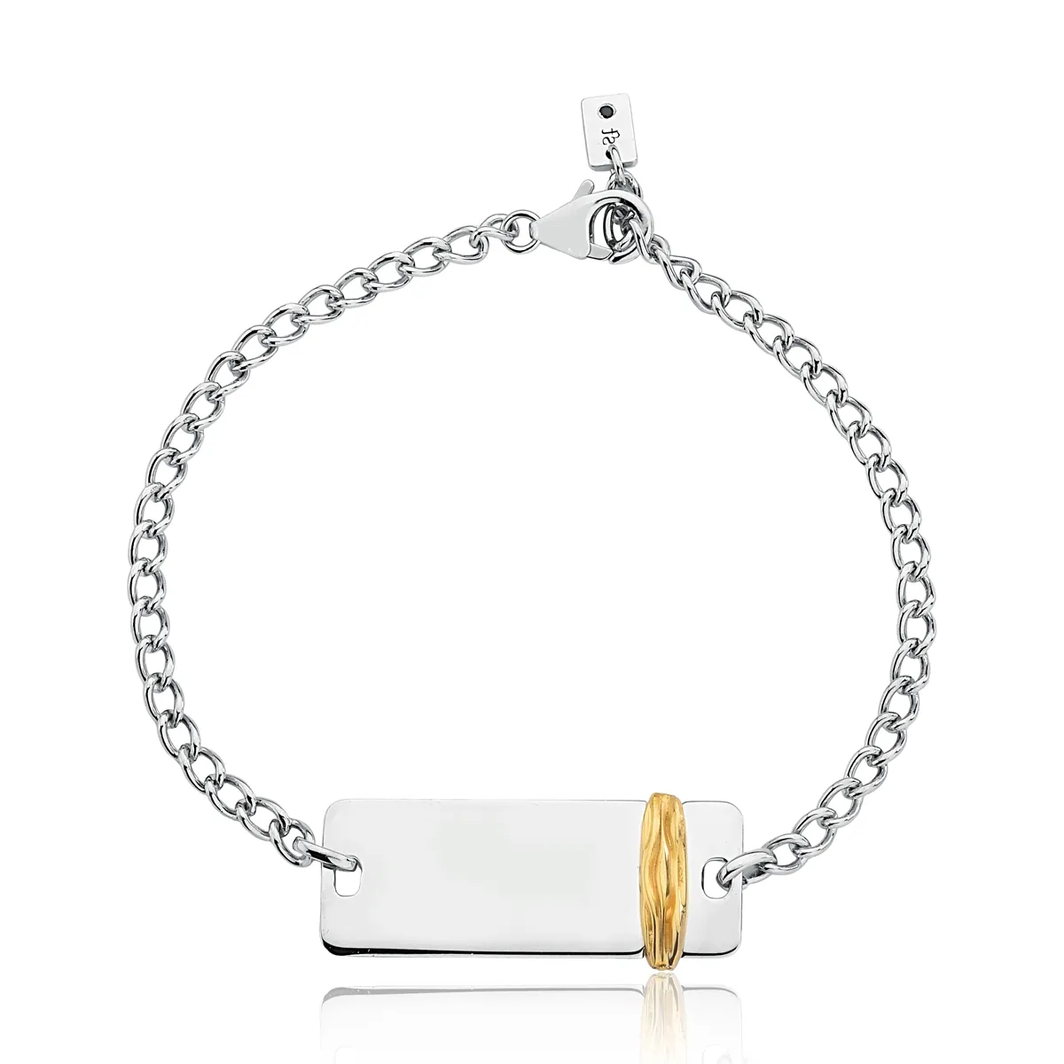 Pulseira prata 925 elos com placa retangular e Espinélio Coliseu + Steyer 20 cm