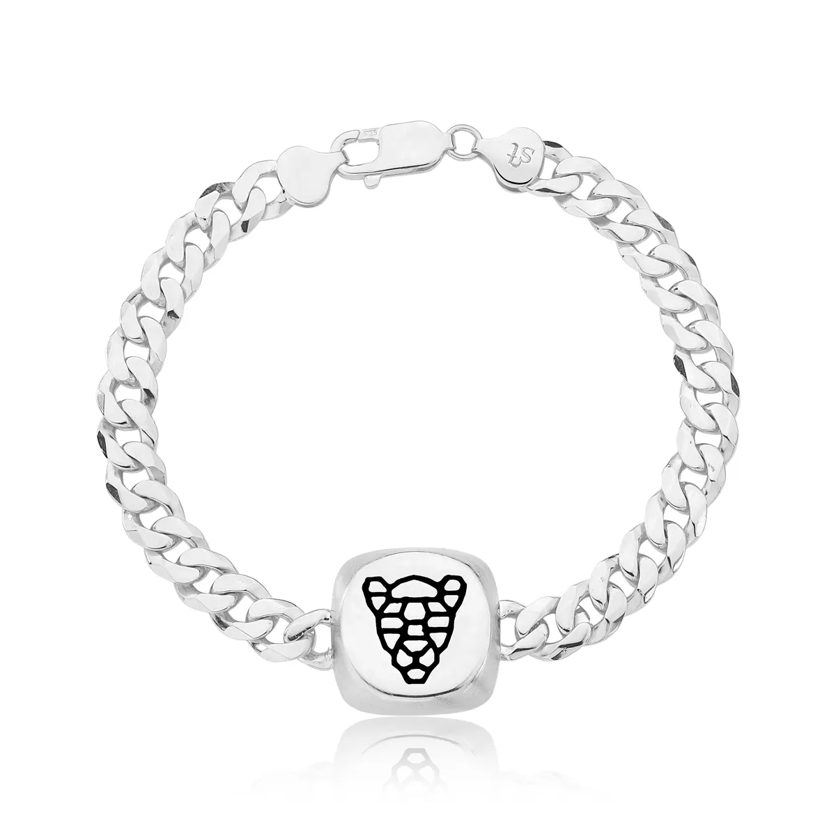 Pulseira prata 925 elos groumet onça esmaltada Coliseu + Steyer 21 cm