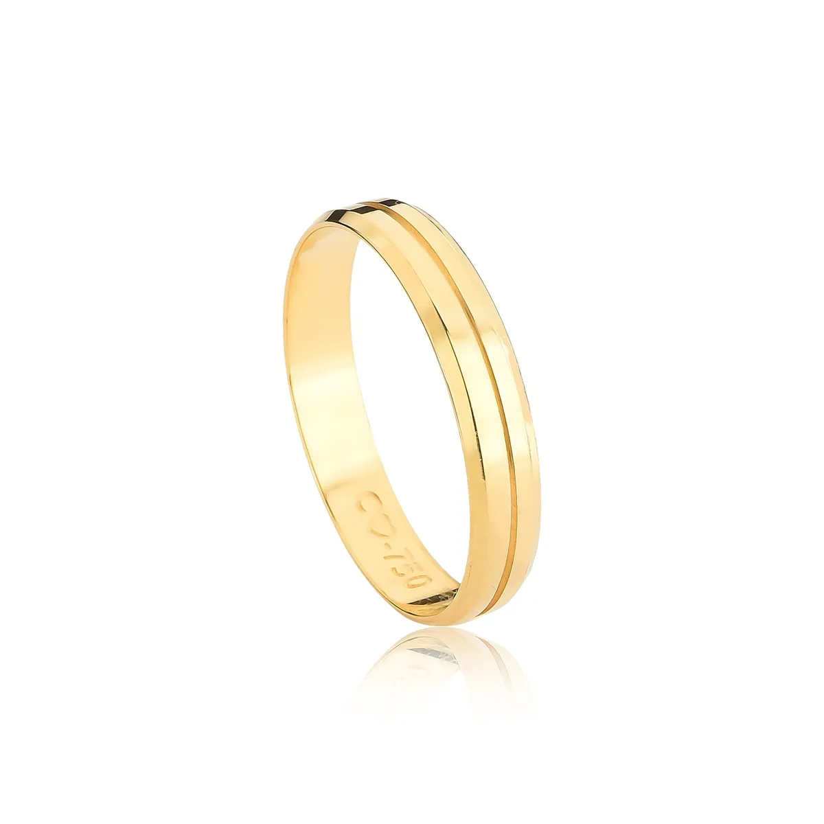 Aliança Sweet Love ouro 18k reta friso polido chanfrada nas bordas 4MM
