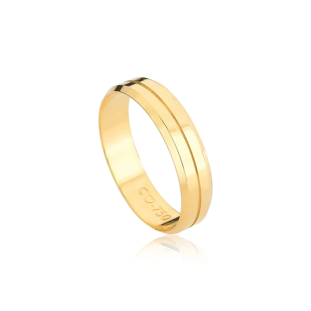 Alianças Sweet Love ouro 18k reta com friso polido bordas chanfrada 5MM