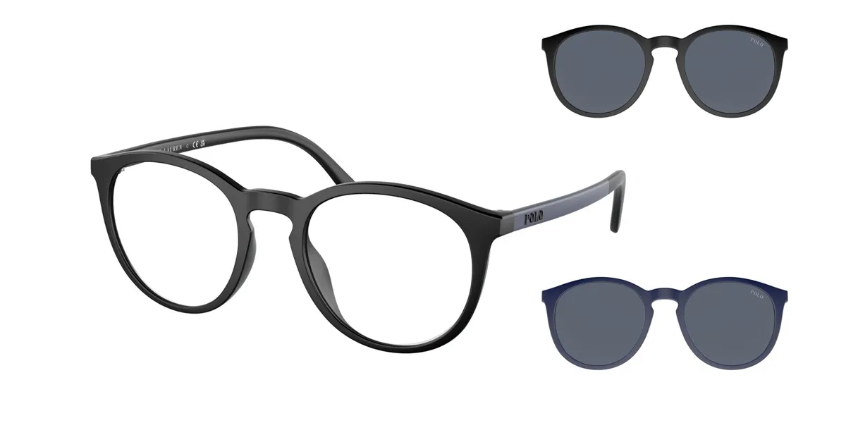 Óculos de Grau Polo Ralph Lauren com Clip-On 0PH4183U 58868750 Acetato Preto fosco com lentes na cor Azul e Cinza