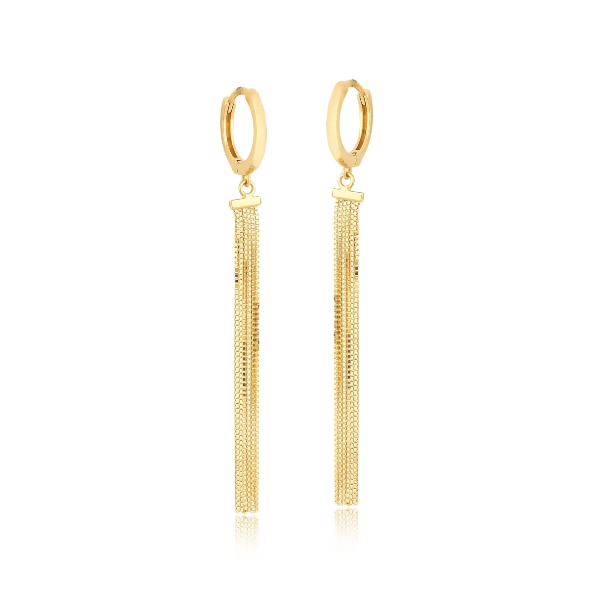 Brinco ouro 18k argola com pingente franja