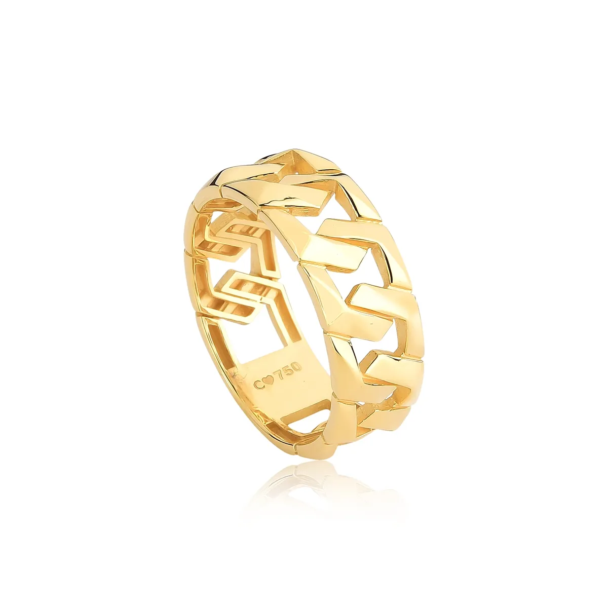 Anel ouro amarelo 18k aro elos entrelaçados polidos