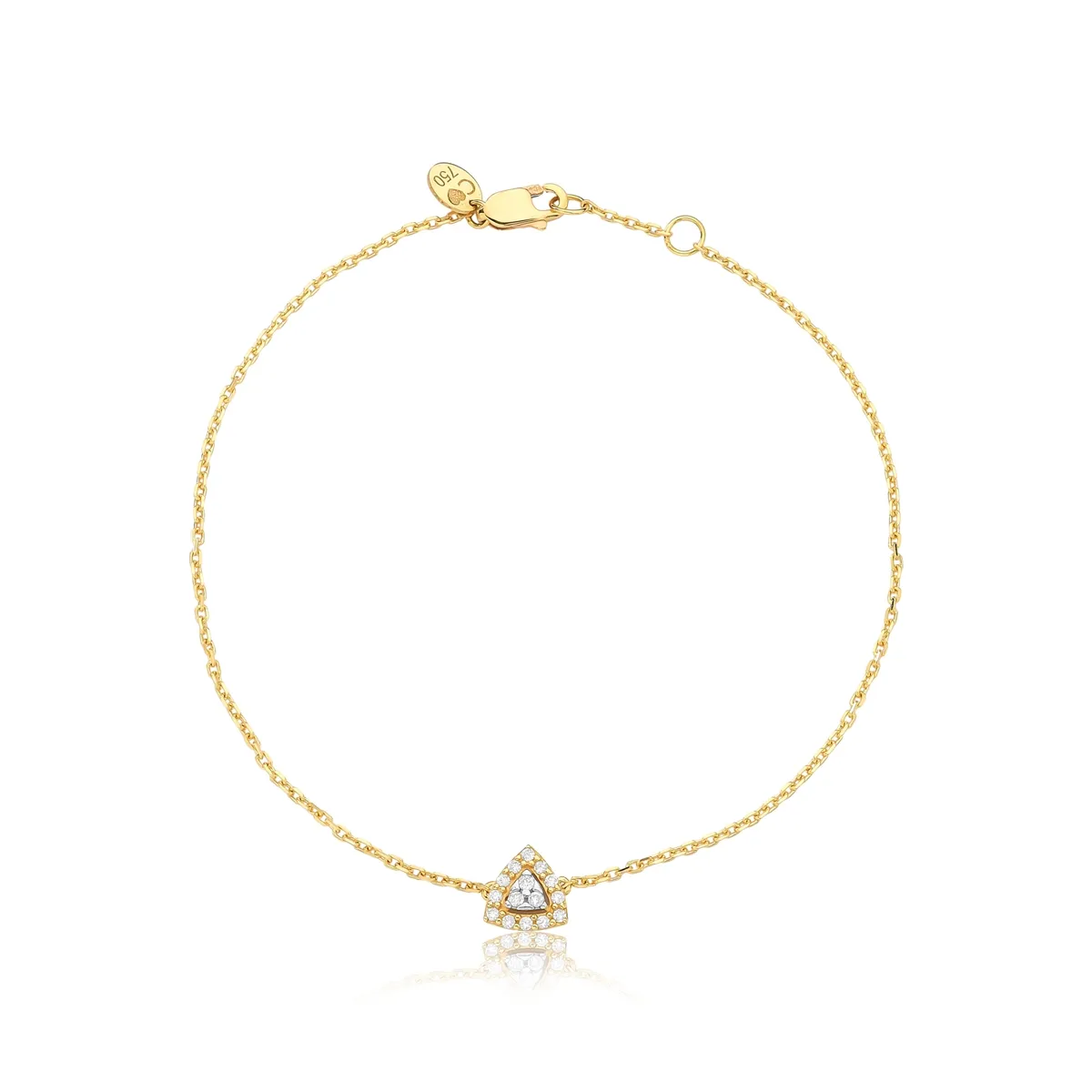 Pulseira ouro amarelo 18k com pingente triâgulo de Diamantes 17/18 cm