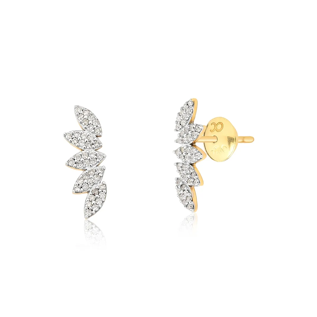 Brinco ouro amarelo18k ear cuff navetes de Diamantes rodinados