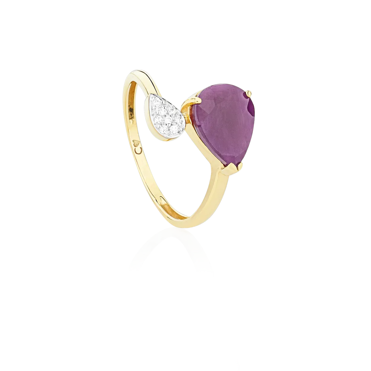Anel ouro 18k gota de Rubi indiano com Diamantes