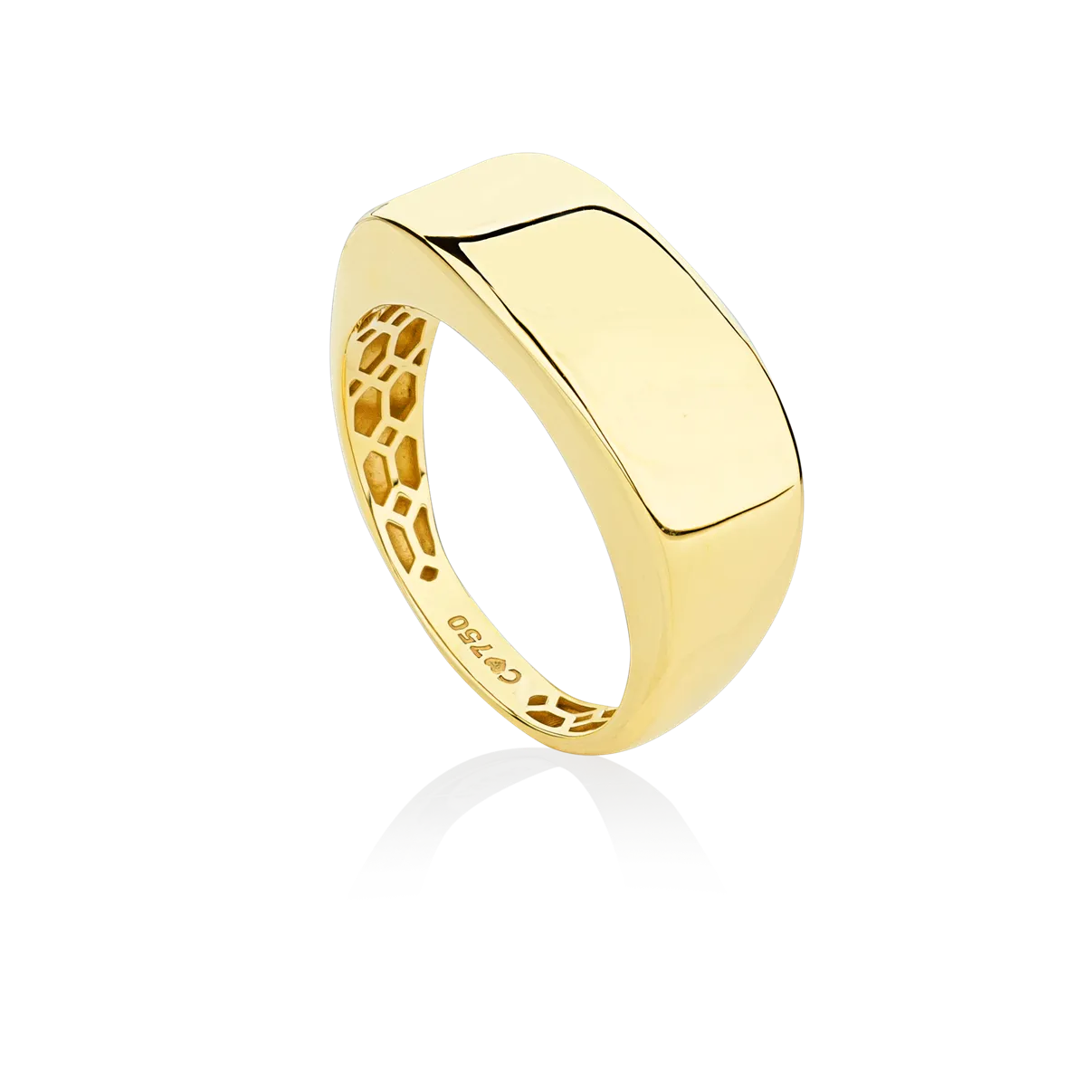 Anel ouro 18k aro retangular polido com forro
