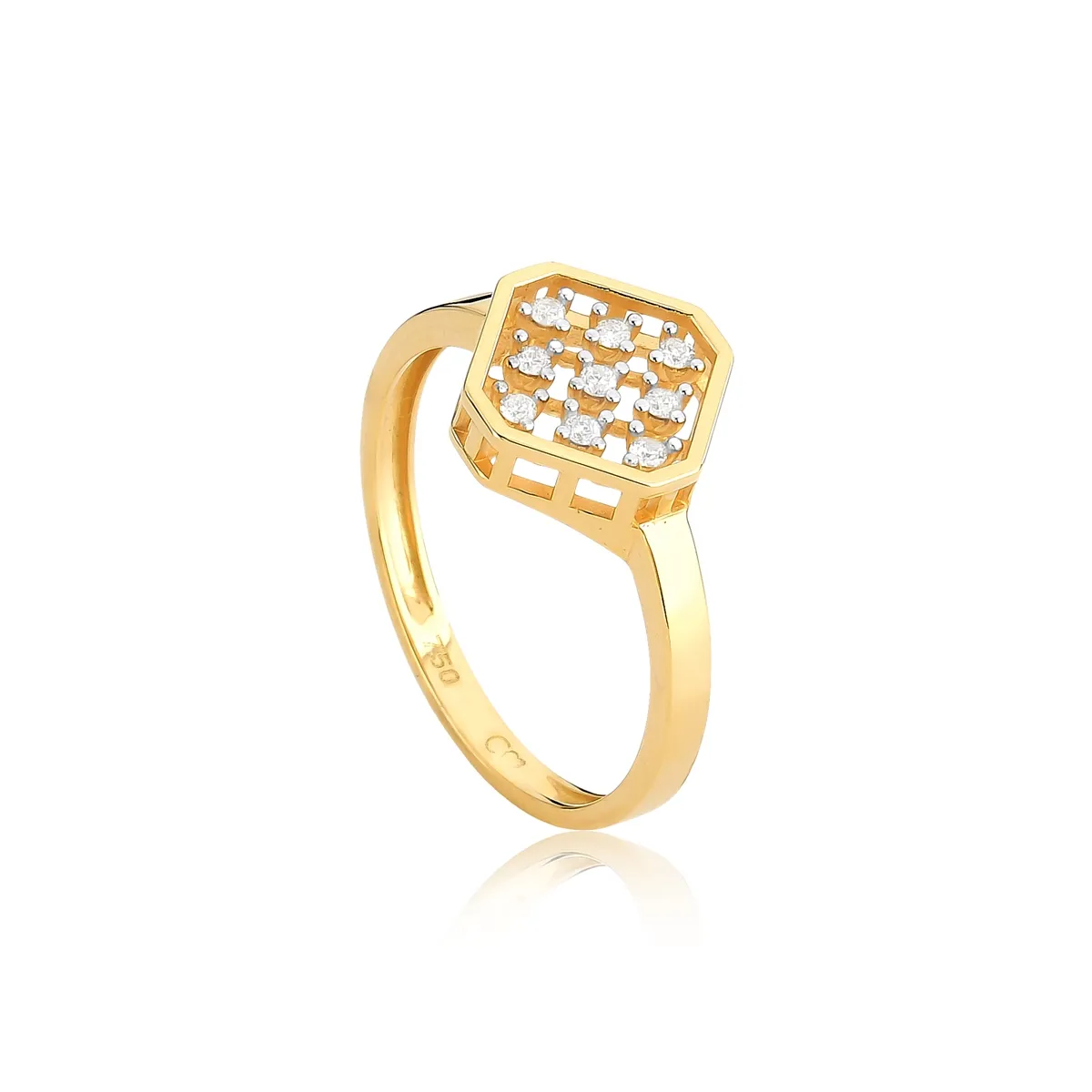 Anel ouro 18k aro com quadrado de Diamantes
