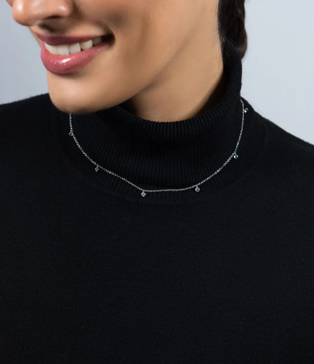 Colar ouro branco 18k gargantilha elos com pingentes de Topázio branco