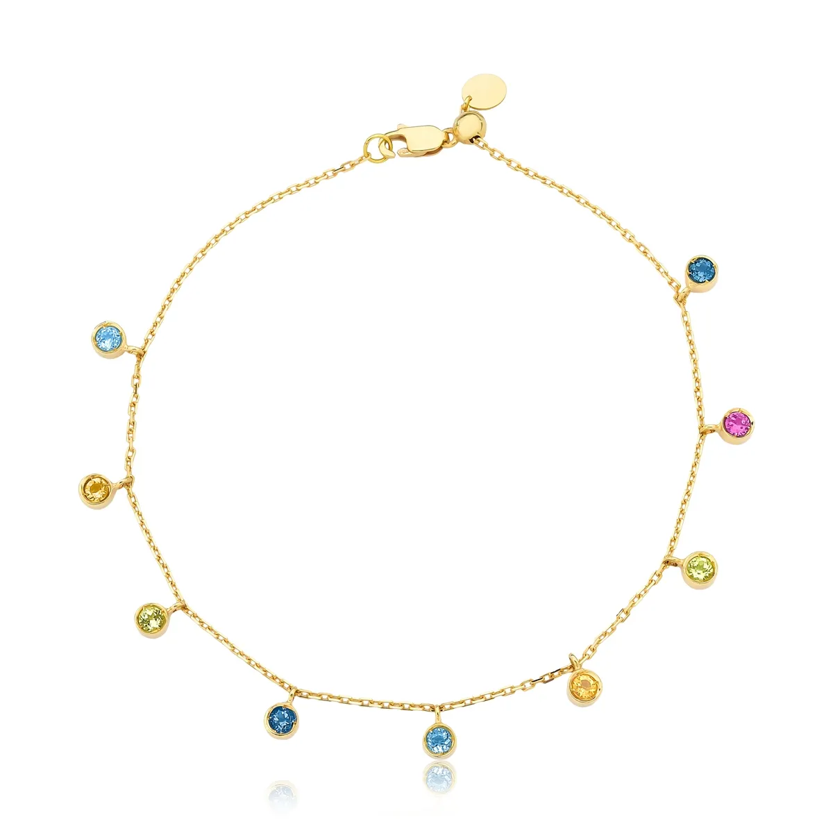 Pulseira ouro 18k mix de gemas brasileiras 18 cm