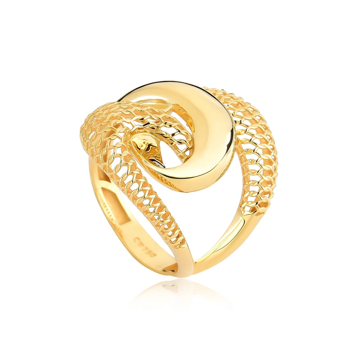 Anel aros entrelaçados ouro 18k rendado filigrana