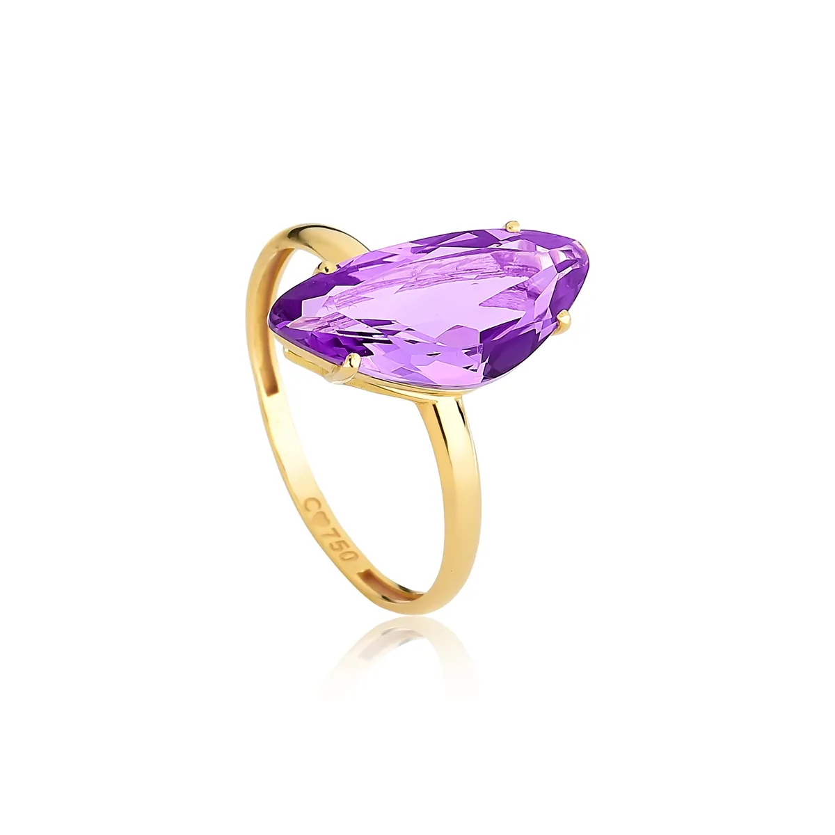 Anel gema triangular irregular ouro 18k de Ametista
