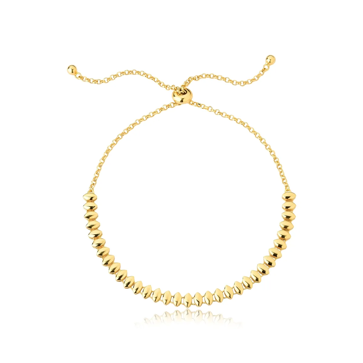 Pulseira ouro amarelo18k stopper regulável navetes polidos 26 cm