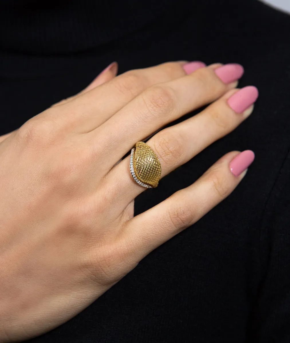 Anel ouro 18k gota oval rendada filigrana com Diamantes