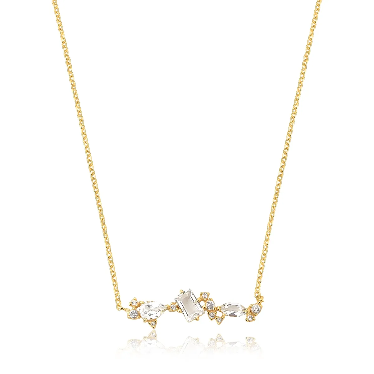 Colar prata 925 dourado gemas de Topázio branco For me Deco 40/45cm