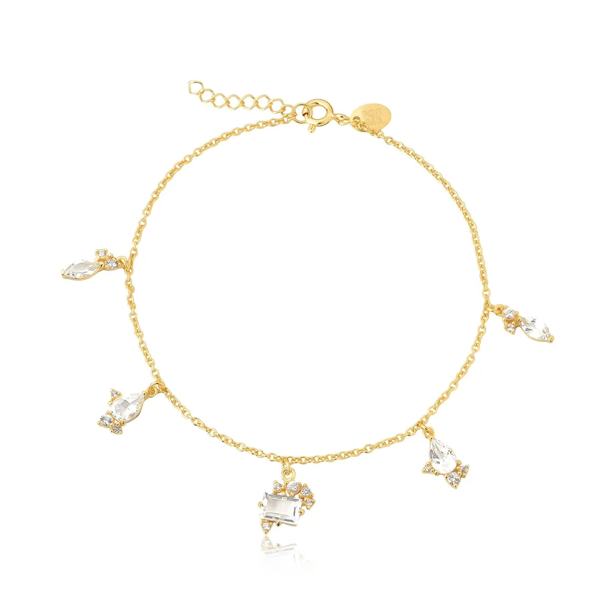 Pulseira prata 925 dourado de Topázios brancos For me Deco 18/20cm