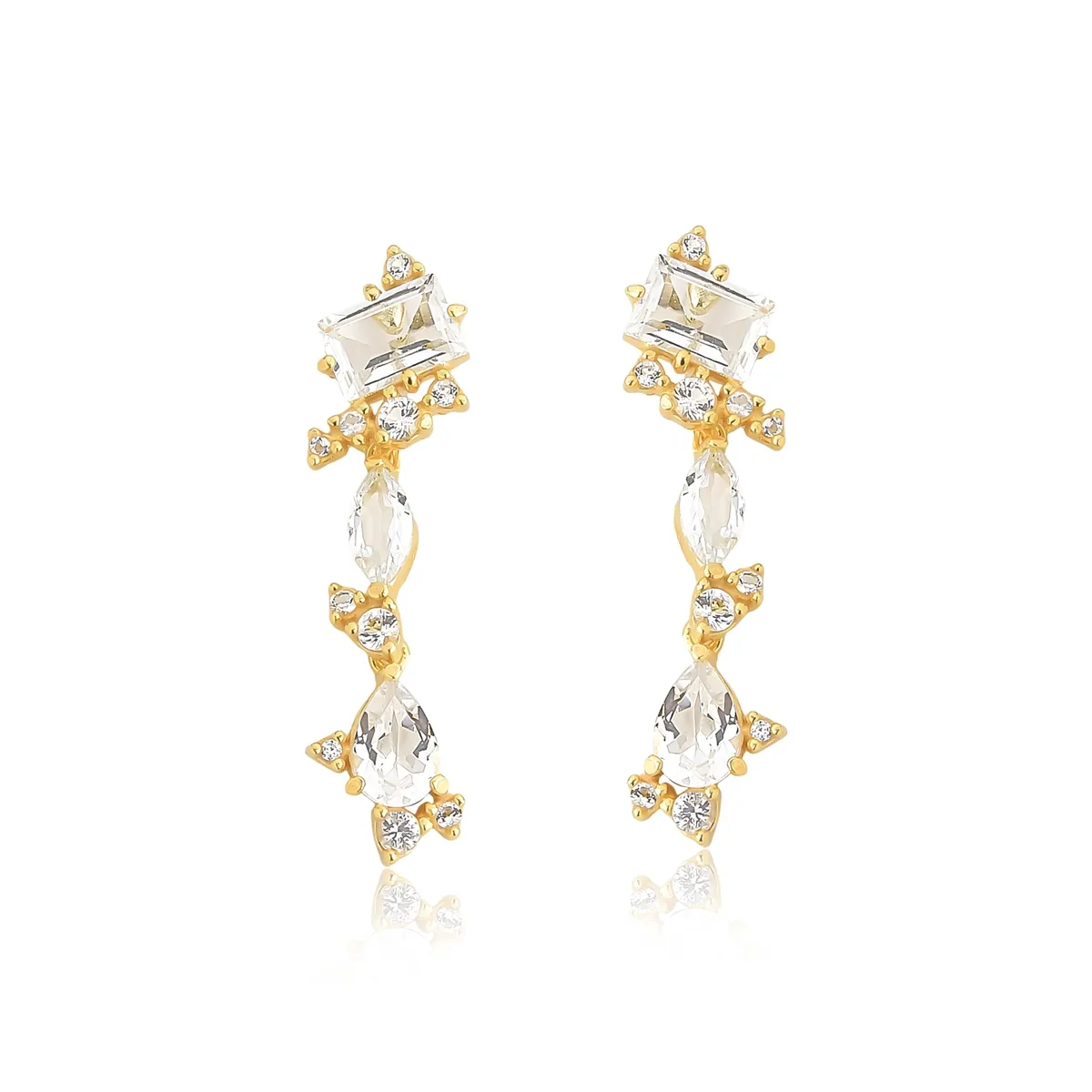 Brinco prata 925 dourado gemas de Topázio branco For me Deco