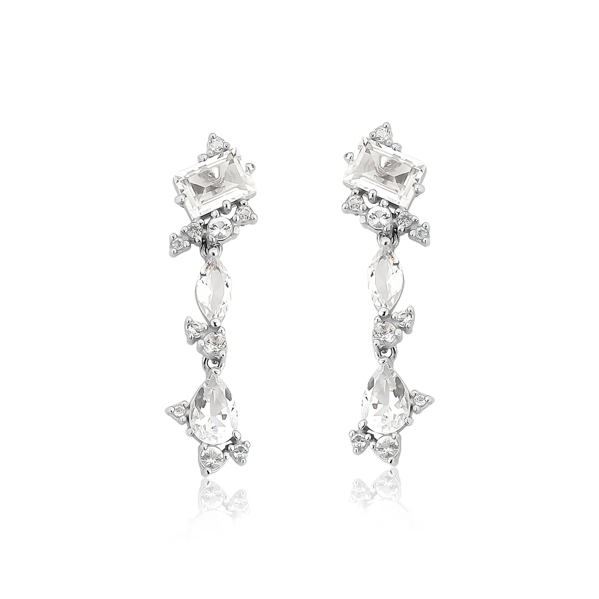 Brinco prata 925 pingente gemas de Topázio branco For me Deco