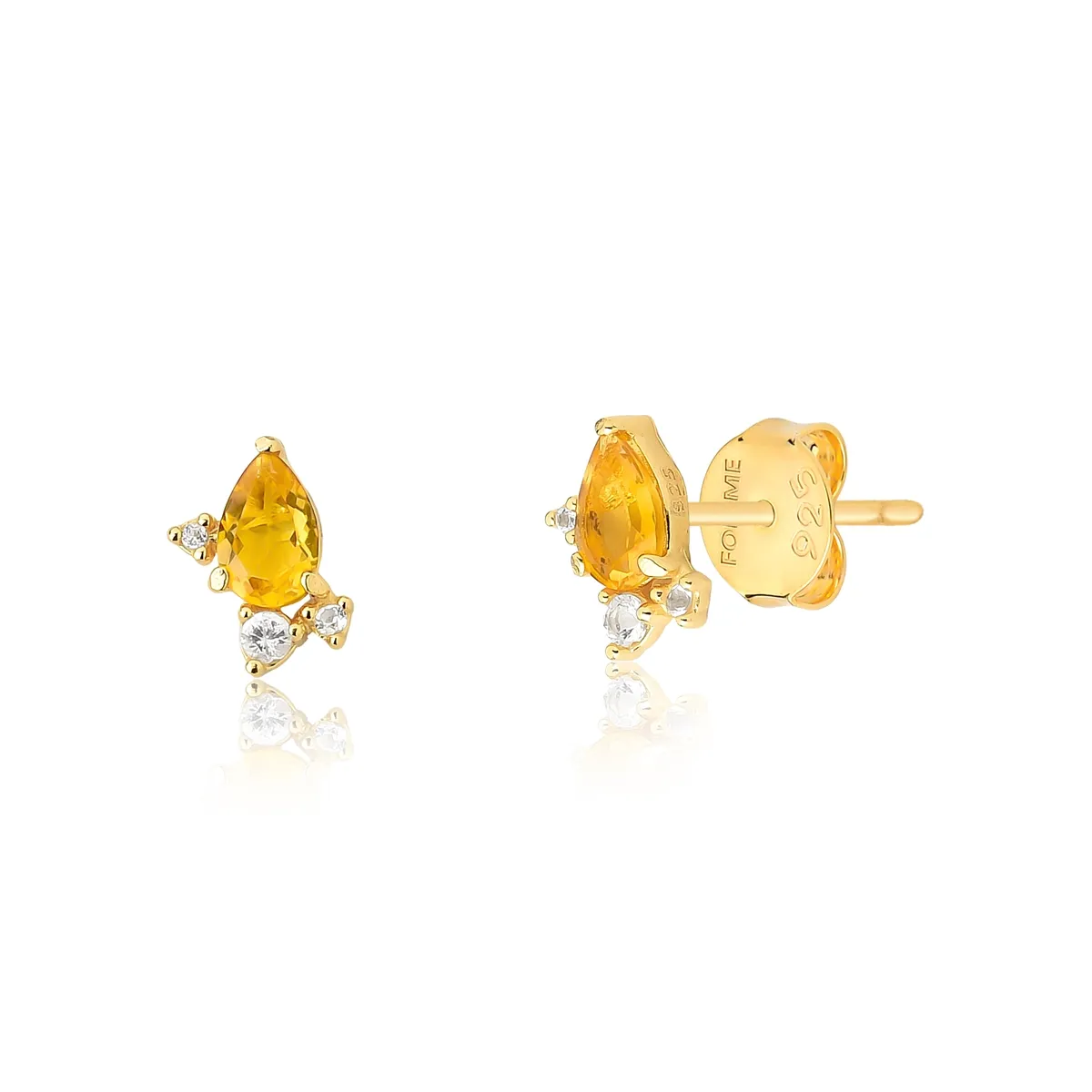 Brinco prata 925 dourado de Citrino e Topázios brancos For me Deco