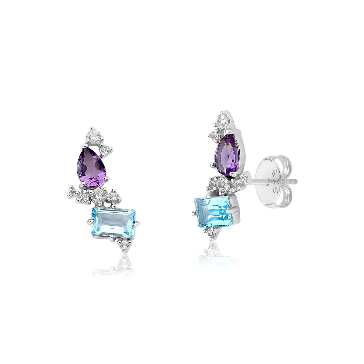 Brinco Ear cuff prata 925 mix de Gemas brasileiras For me Deco