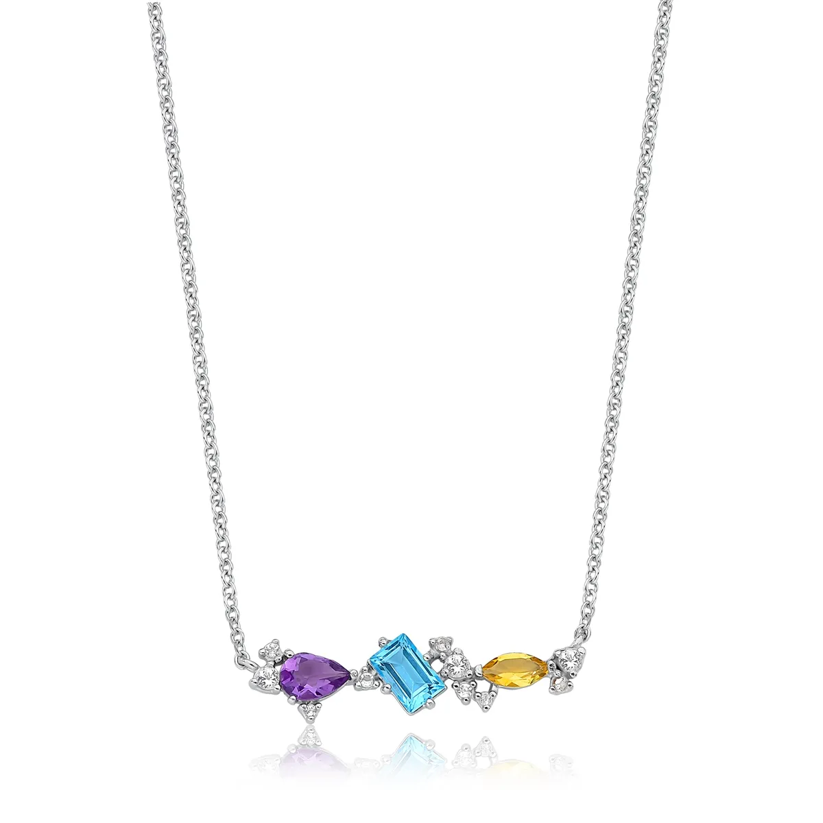 Gargantilha com pingente mix de Gemas brasileiras prata 925 For me Deco 40/45cm