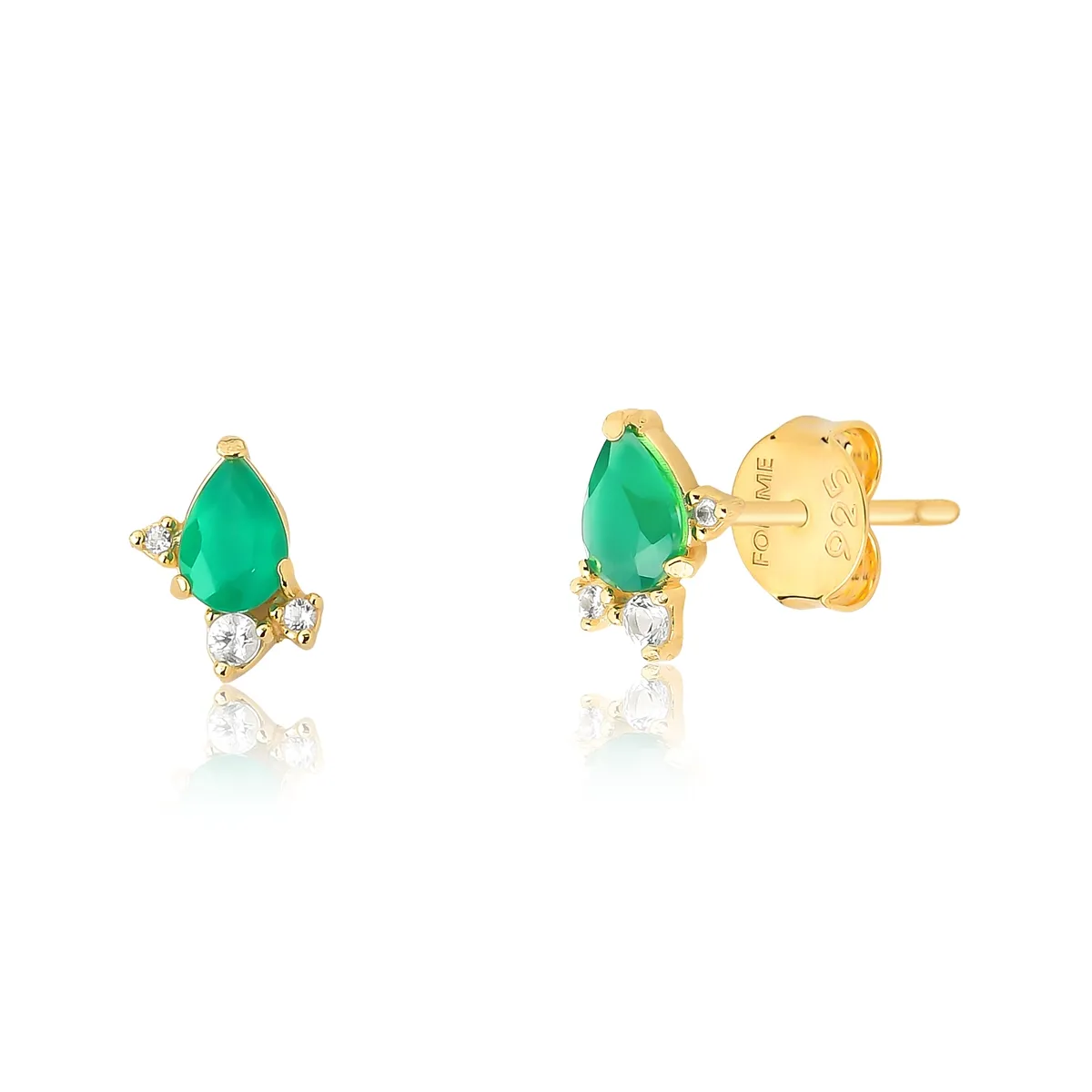 Brinco Stud prata 925 dourada de Crisoprásio e Topázios For me Deco