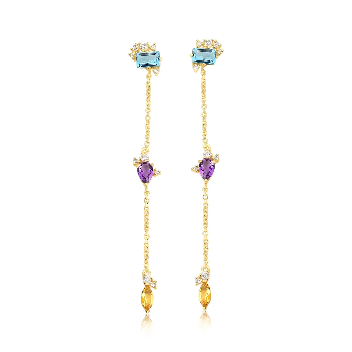 Brinco prata 925 dourado mix de gemas brasileiras For me Deco