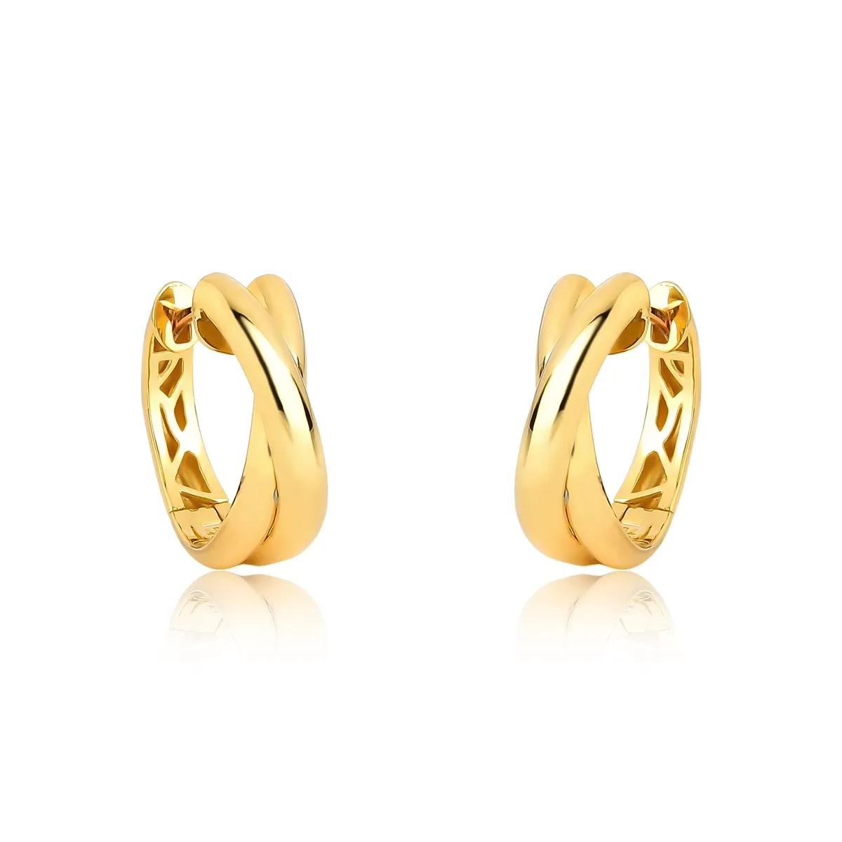 Brinco Marée ondas ouro 18k argola click sobreposta polida