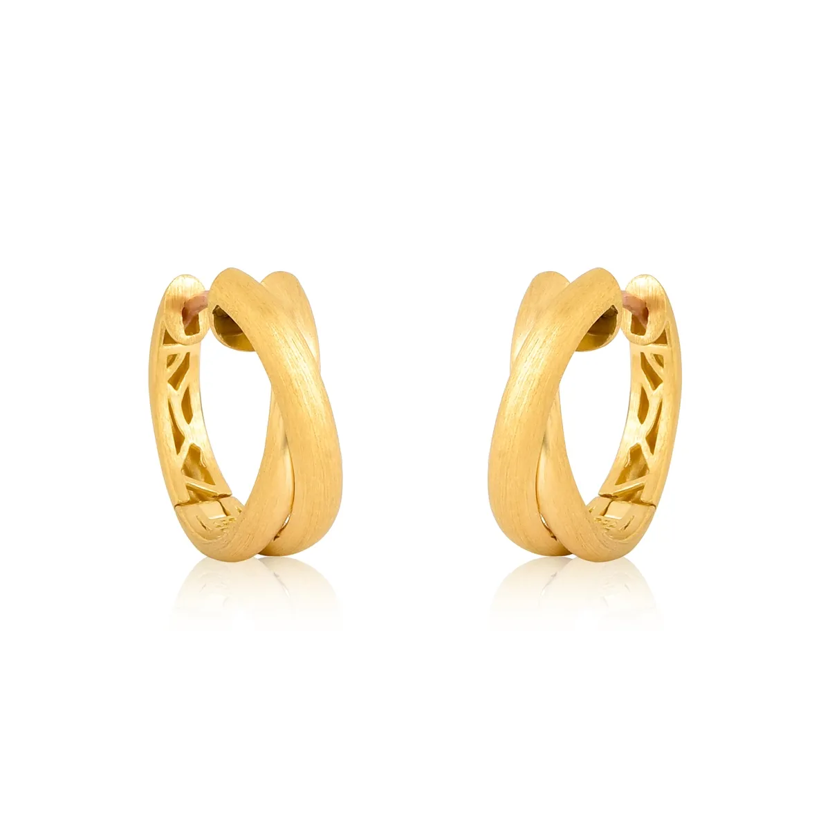 Brinco Marée ondas ouro 18k argola click sobreposta fosca