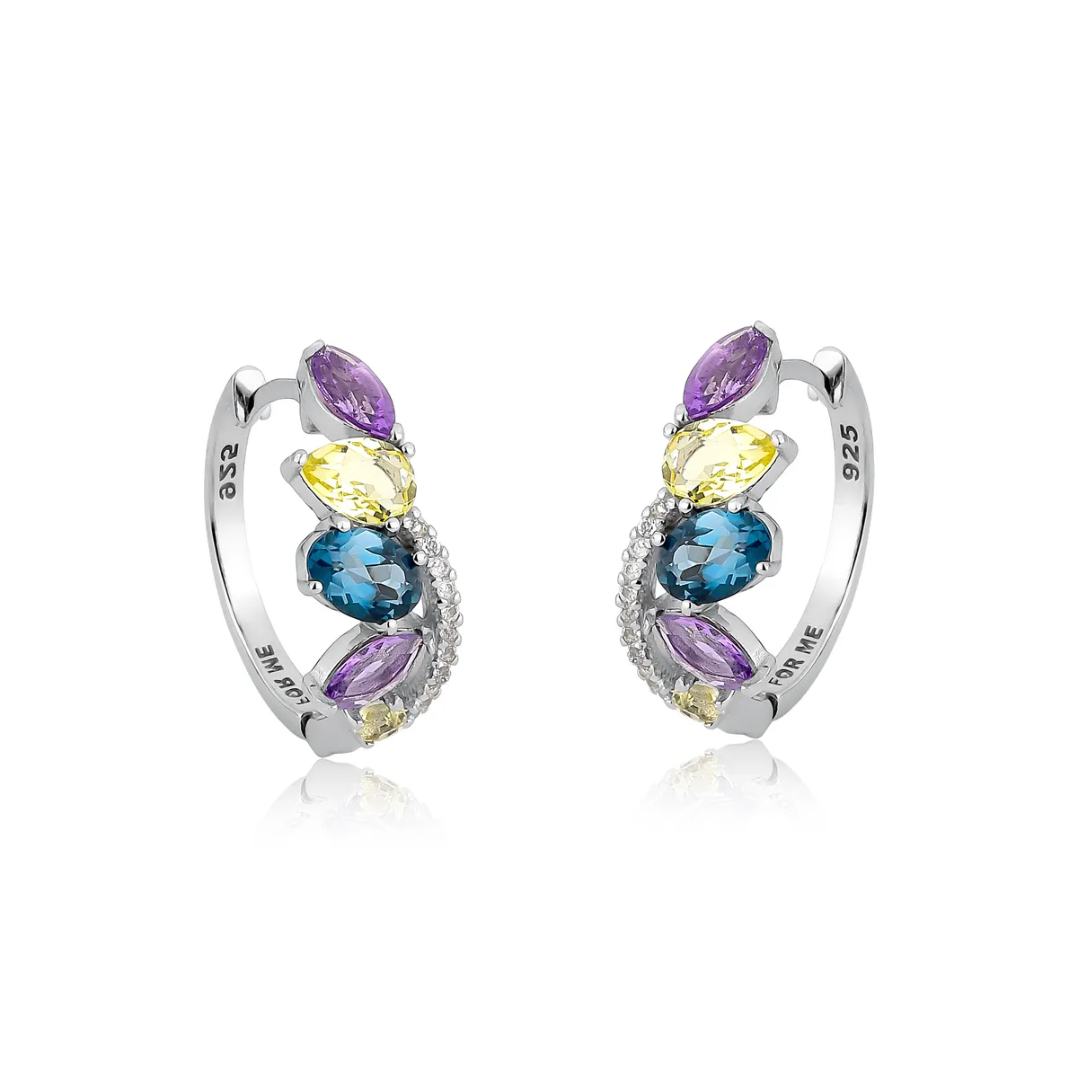 Brinco argola mix gemas brasileiras prata 925 For me Bliss