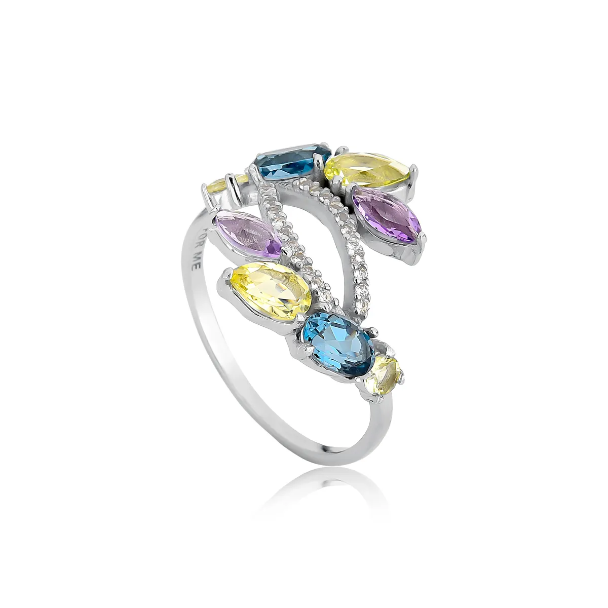 Anel com mix de gemas brasileiras vazado prata 925 For me Bliss