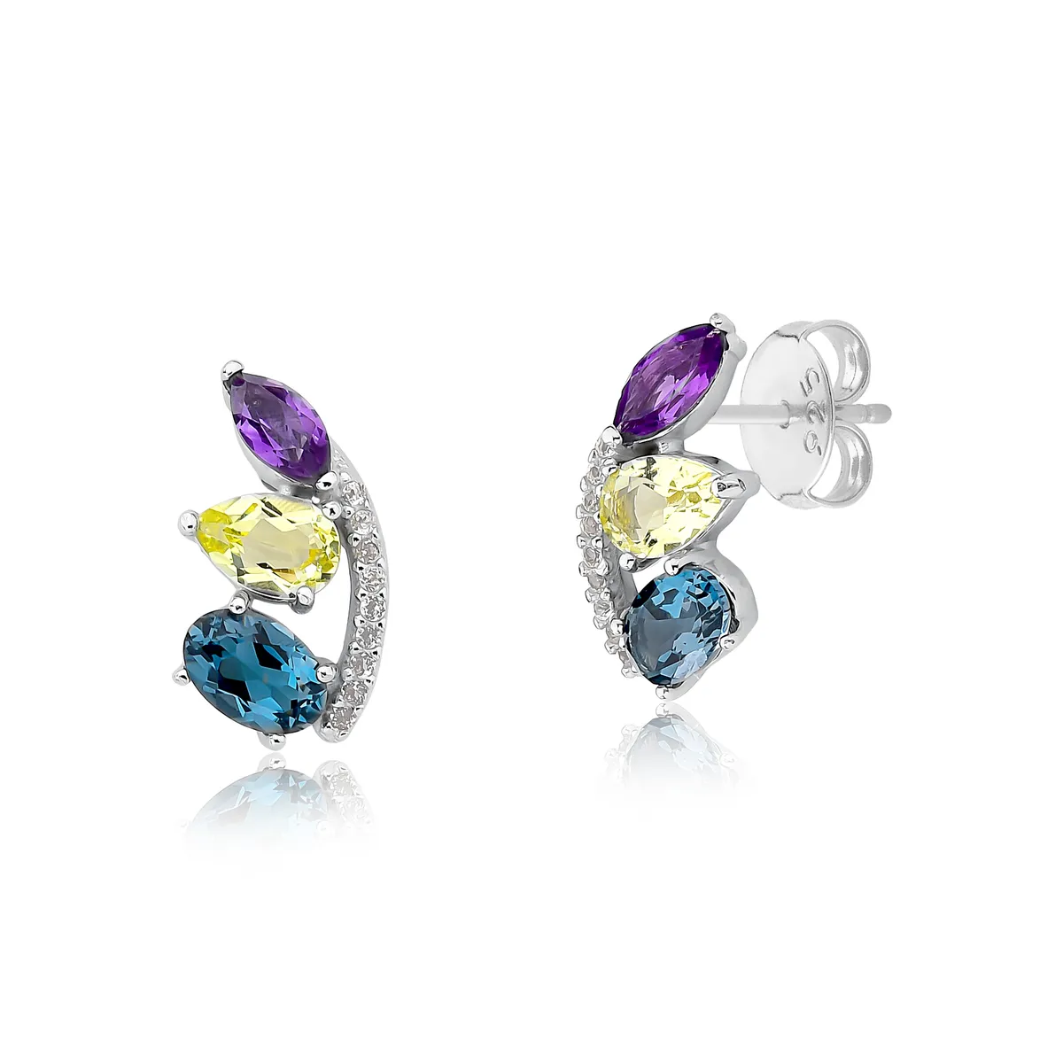 Brinco Ear cuff mix de gemas brasileiras prata 925 For me Bliss