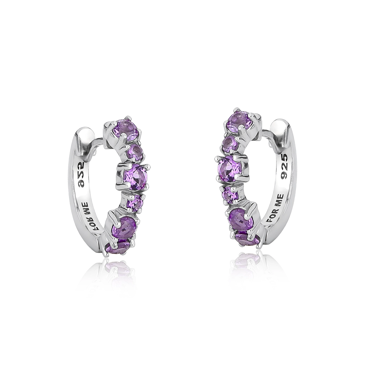 Brinco For me argola click prata 925 com gemas de Ametista