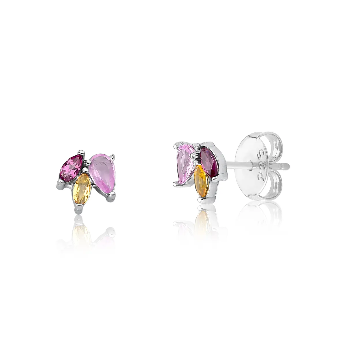 Brinco Stud ramo mix de gemas coloridas prata 925 For me Princess