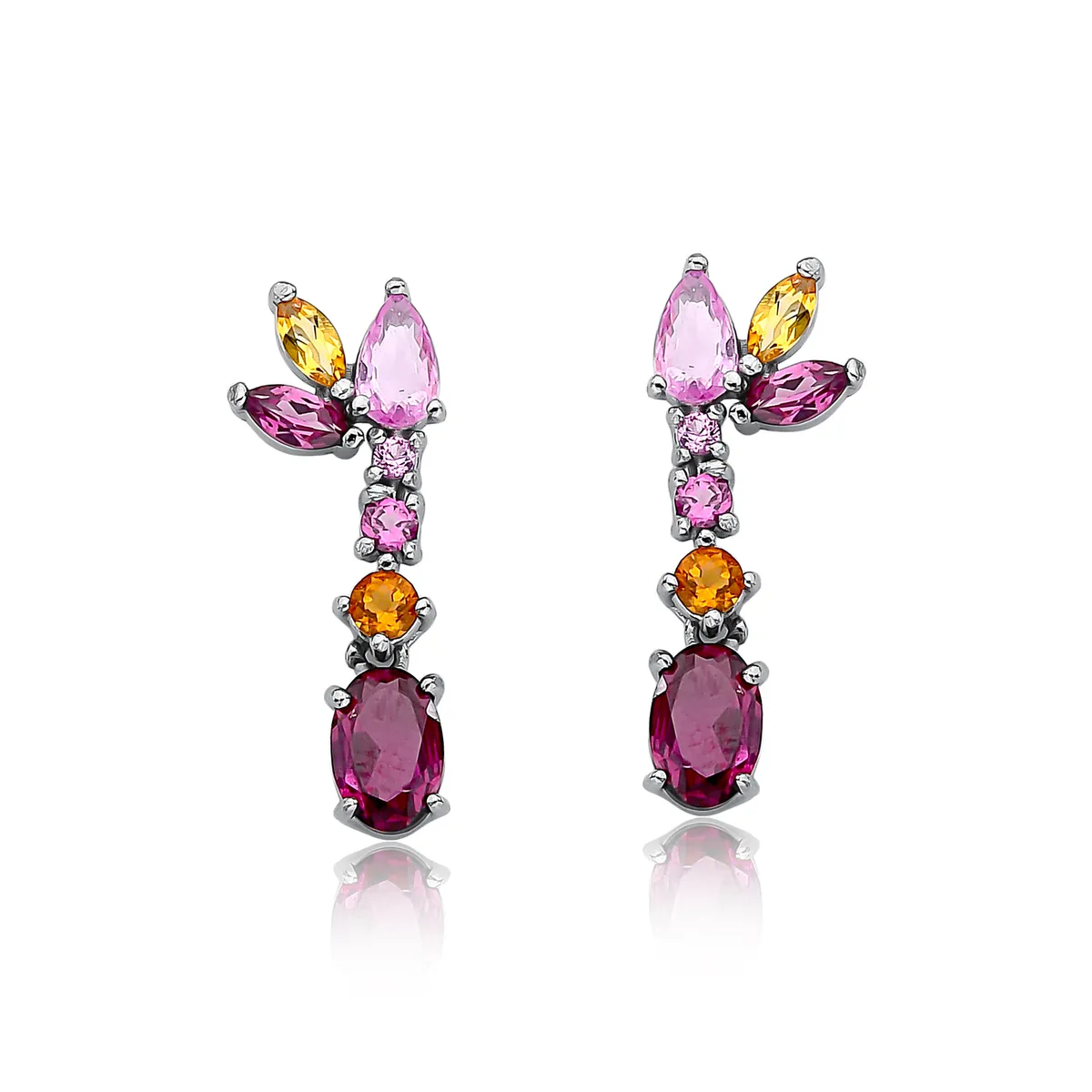 Brinco pingente mix gemas coloridas prata 925 For me Princess