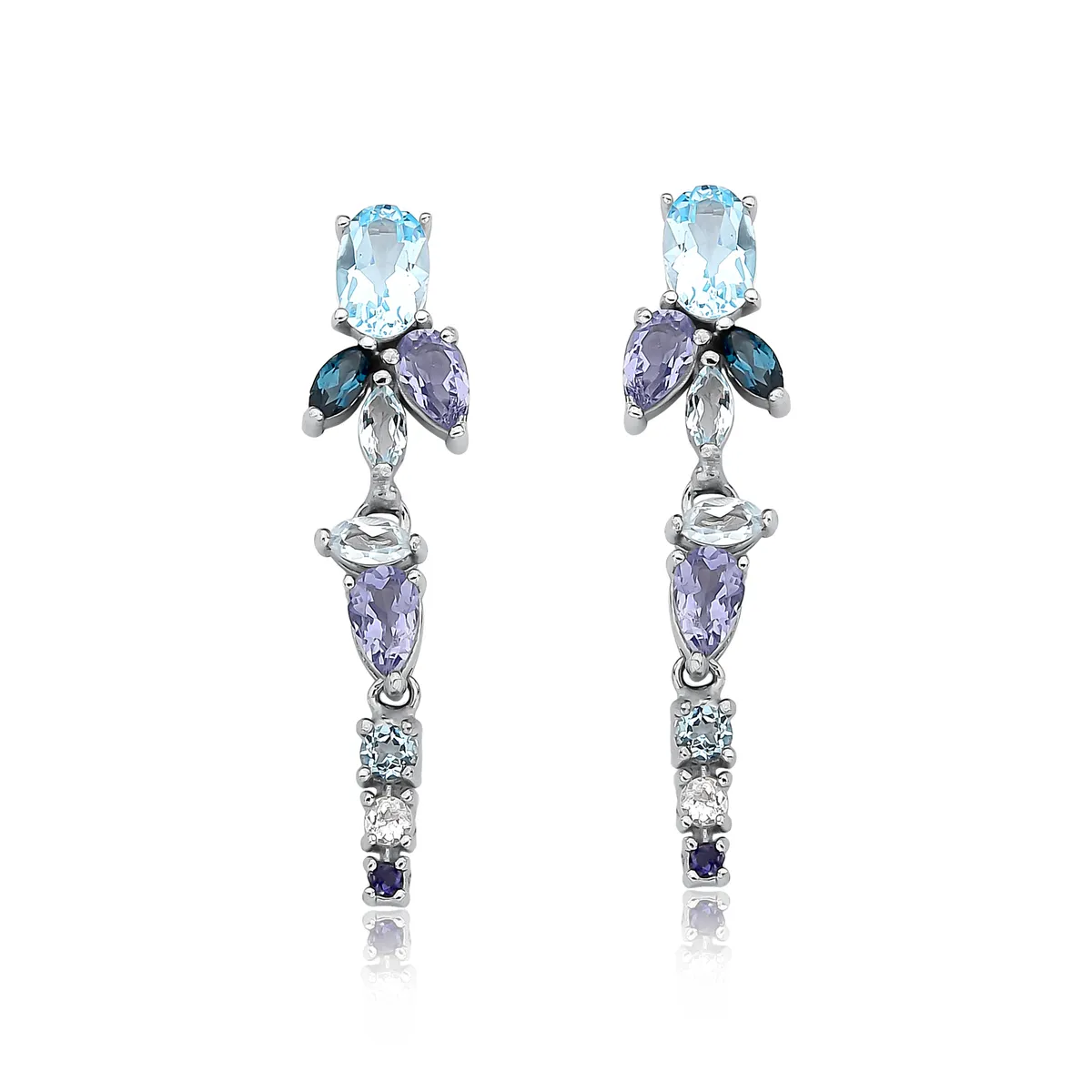 Brinco pingente mix gemas naturais coloridas prata 925 For me Princess