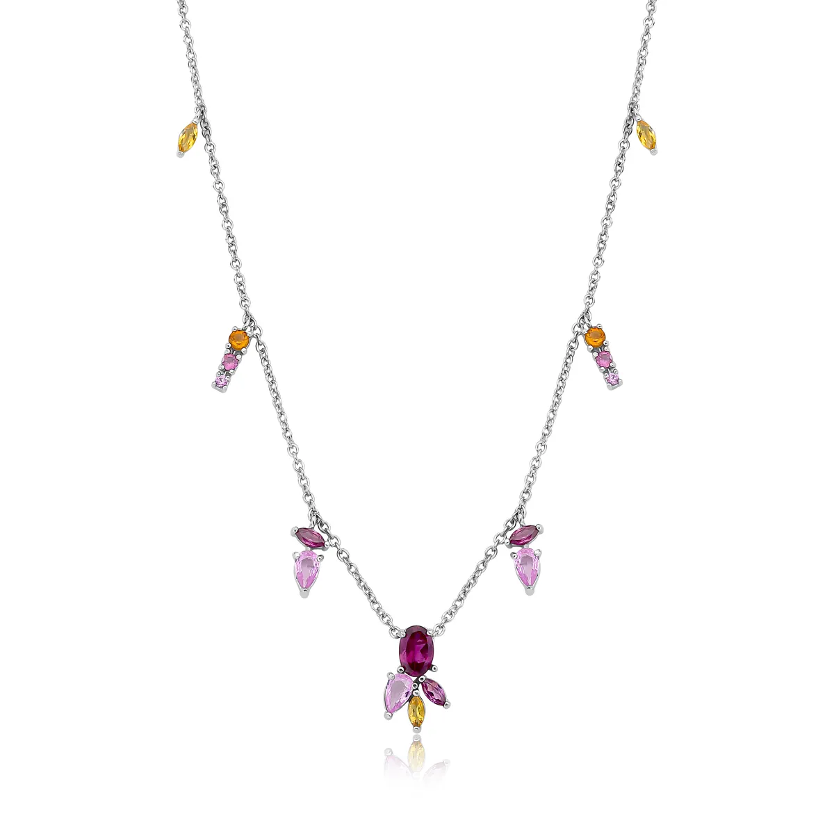 Gargantilha com pingentes mix de gemas coloridas prata 925 For me Princess