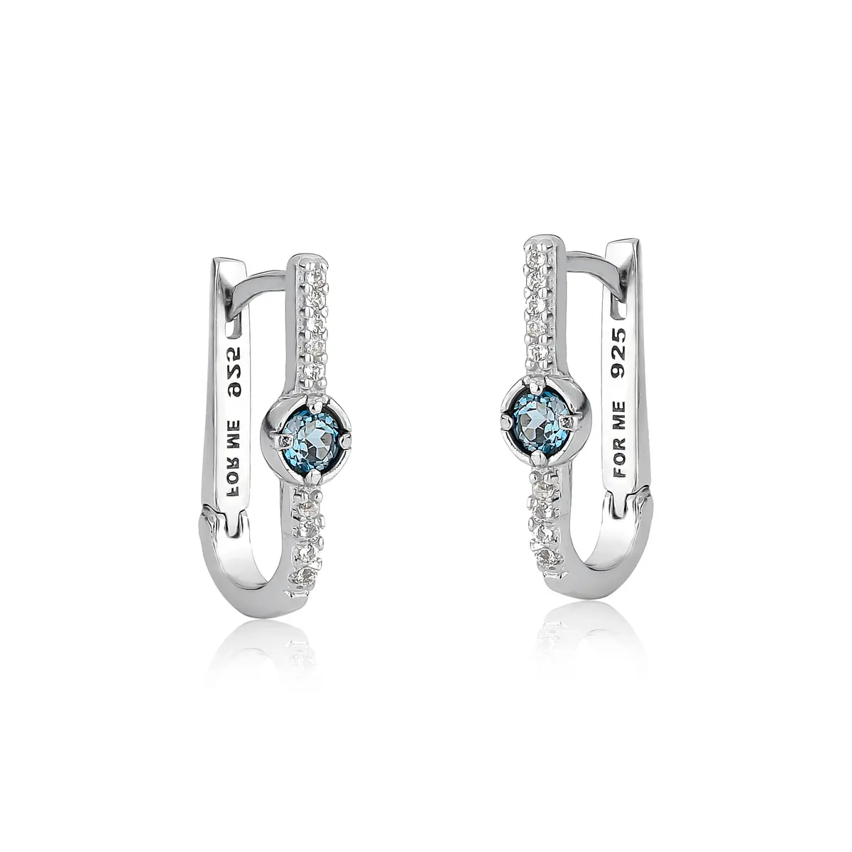 Brinco For me Bauhaus prata 925 argola click com Topázio London e brancos