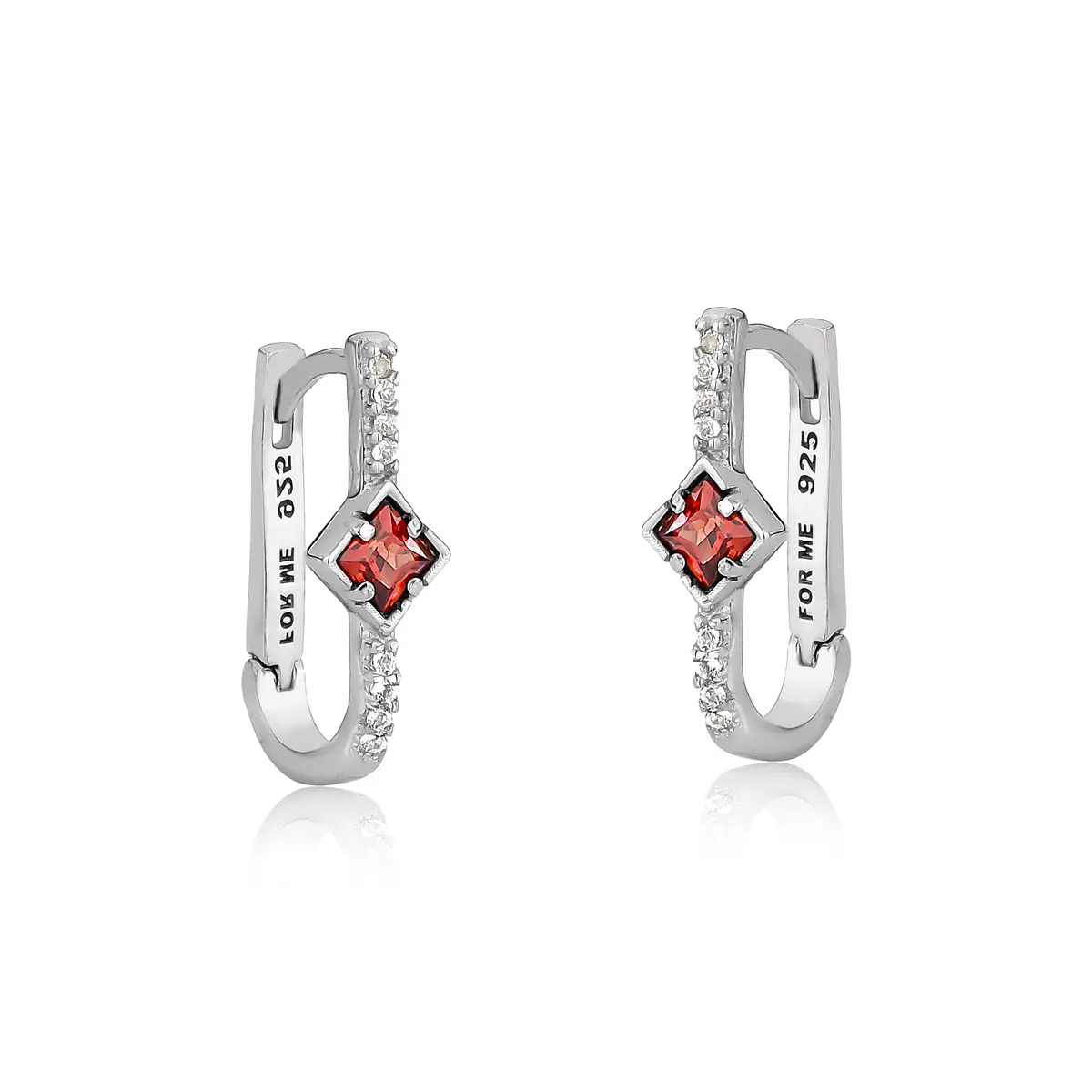 Brinco For me Bauhaus prata 925 argola click carré de Granada com Topázios brancos