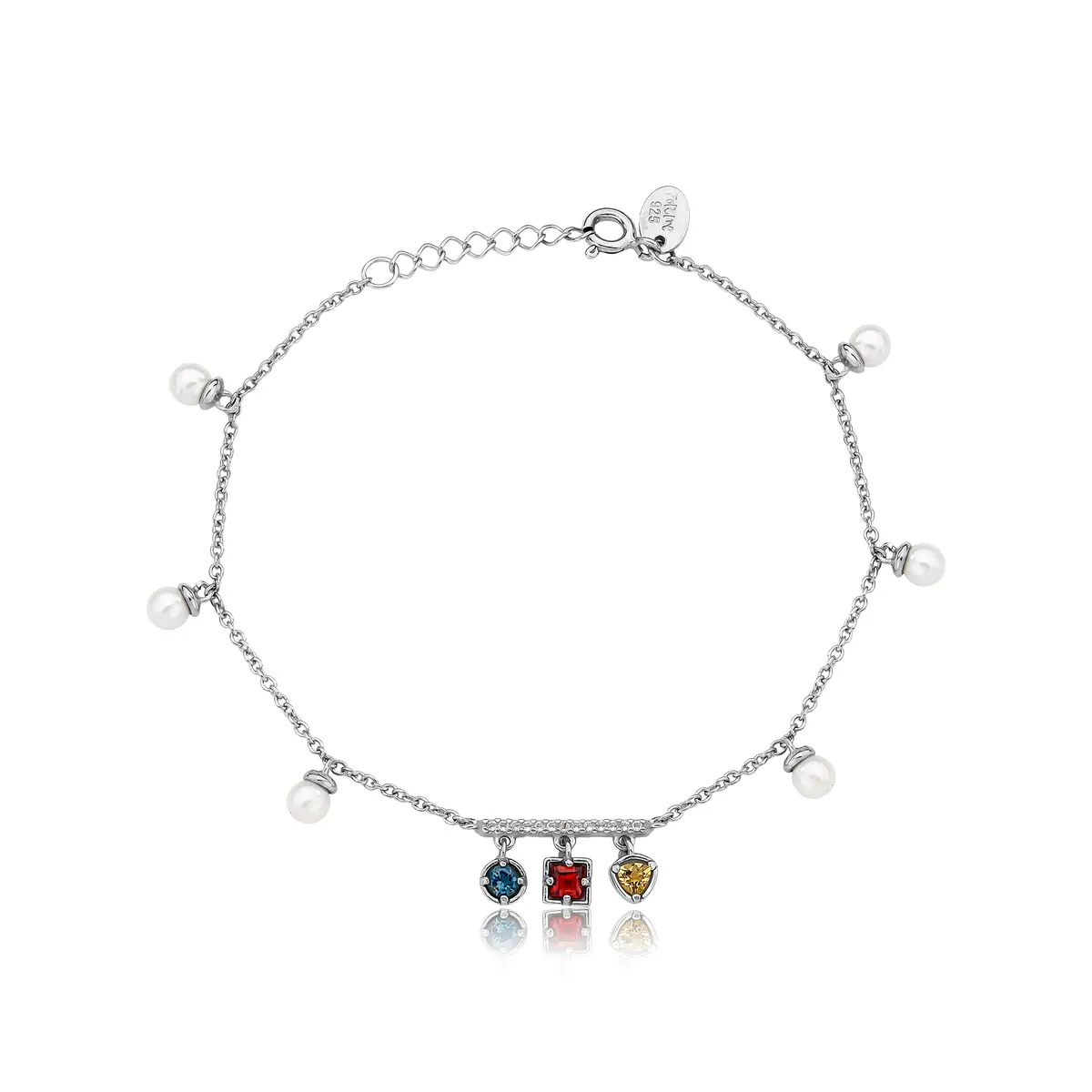 Pulseira For me Bauhaus prata 925 pingente Gemas brasileiras e Pérolas